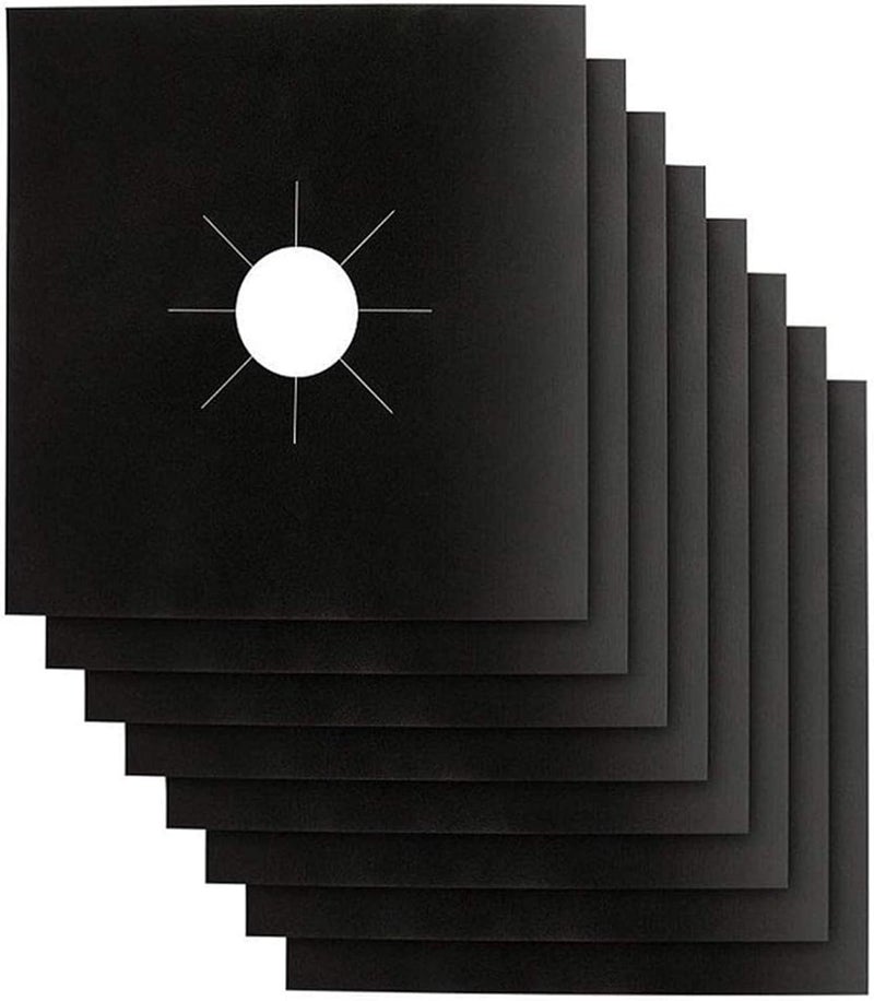YRYM HT Stove Burner Covers - Gas Stove Protectors Black 0.2mm Double Thickness, Reusable, Non-Stick, Fast Clean Liners for Kitchen/Cooking. Stove top Covers Gas Burners Size 10.6" x 10.6" BPA Free(8 Packs) - Image 1